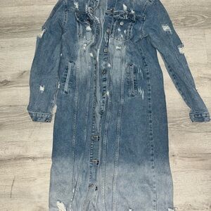 Steve Madden Blue Distressed Long Jean Jacket